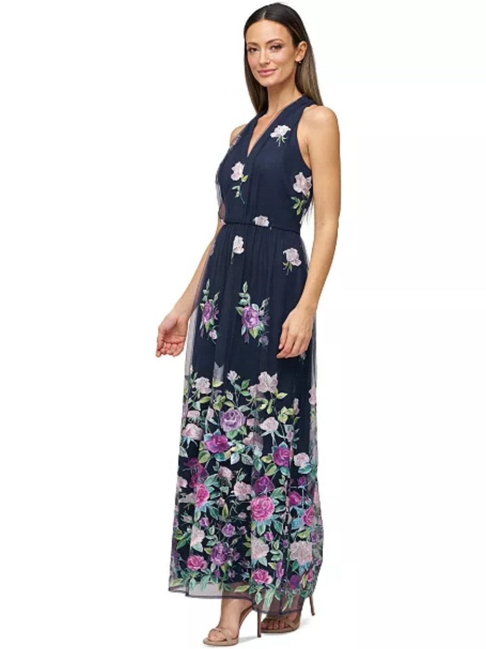 JS Collections Floral‎ Dessie Halter Dress Gown Embroidered size 4 NWT